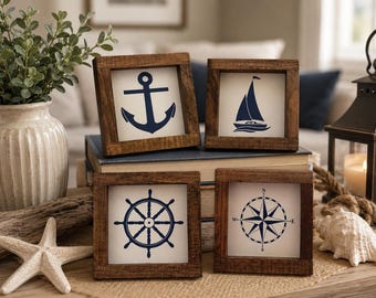 Nautical Wood Sign, Compass, Sailboat, Anchor Decor Farmhouse Cottage core