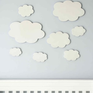 Cloud Wall Decals, Set of 7 Fluffy Clouds, Wood Clouds for Nursery Classroom or Playroom, Great for boho bedroom decor