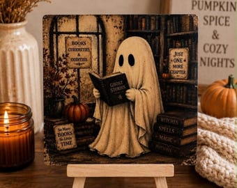 Ghost Decor, Bookish Halloween with Mini Wooden Easel