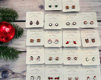 Hand-painted Stainless Steel Stud Earrings - Santa, Reindeer, Elf, Bear - Christmas Gift for Her Holiday season