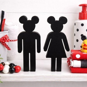 Badkamerborden muis paar | Modern houten toiletdecor | Disney Mickey