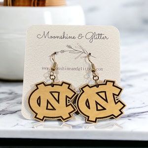 NC North Carolina dangle earrings  wood Tarheels College gift for her