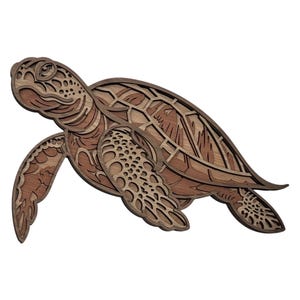 Marine Life Layered Wooden Sea Turtle Wall Art – Ocean Decor, Beach House, Handcrafted Seaside birc mah woak waln