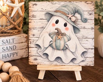 Ghost Decor, Coastal wooden sign with Mini Wooden Easel