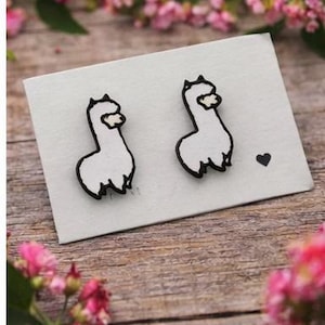 llama stud earrings handpainted gift hypoallergenic sensitive ears