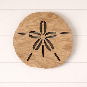 Coastal Beach House Sand Dollar Wall Decor | Intricate White Oak Nautical Art