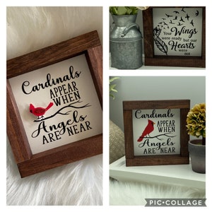 Mini wood sign In memory of, Cardinal Appears when angels are near,  loss mini wood sign