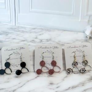 Mouse Headband Dangle Earrings - 1.5&quot; Black Matte or Custom Color - Hypoallergenic, Lightweight, Handcrafted - Disney Fan Gift
