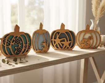 Coastal Pumpkin Decor with Beach Theme, Handmade Wood Fall Accents