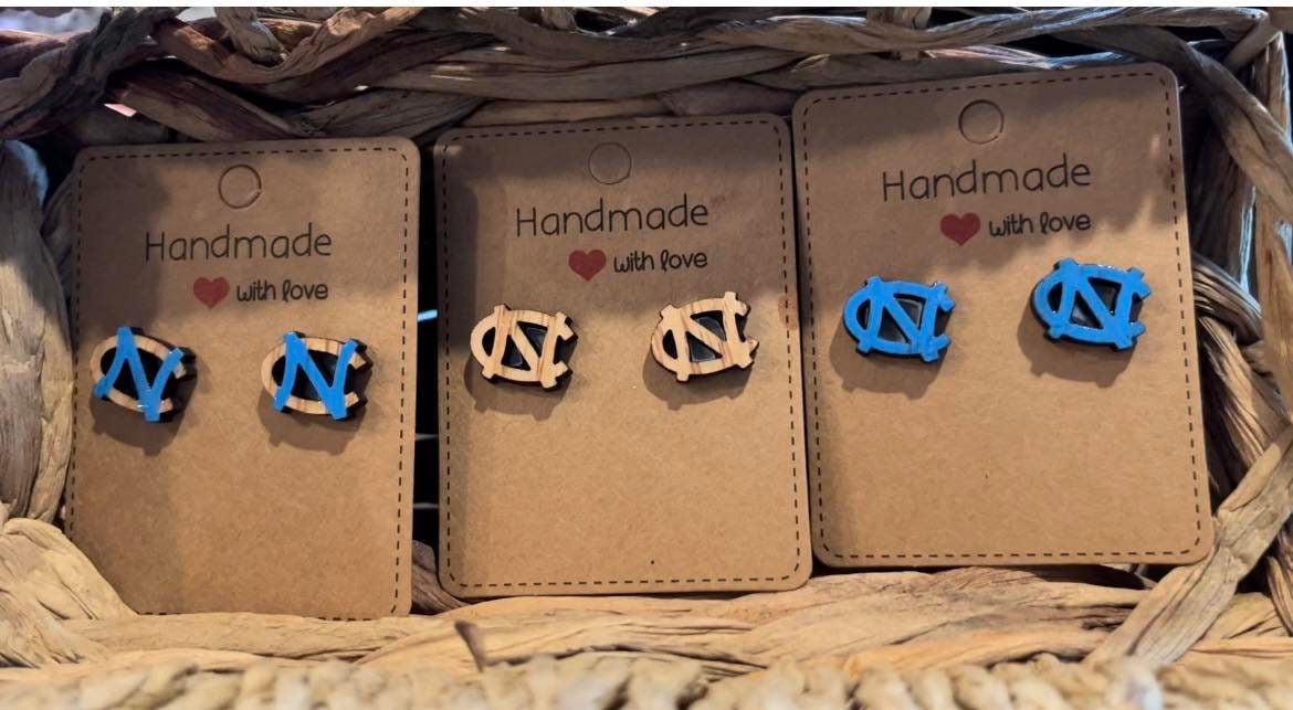 UNC Tar Heels Stud Earrings | Lightweight Wood  | Carolina Blue North Carolina