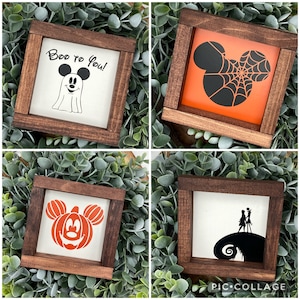 Halloween fall nightmare Mickey boo mini wood sign Disney Minnie mouse farmhouse home decoration