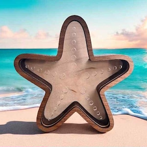 Handcrafted Starfish Treasure Box – Walnut Frame – Display for Sea Glass, Shark Teeth, Shells – 4&quot;, 6&quot;, 8&quot;, 12&quot; Sizes Shadow Box