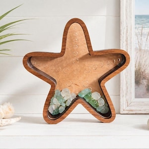 Erinnerungsbox im Küstenstil, Seestern-Design mit Walnussrahmen für Strandmuscheln Bild 2