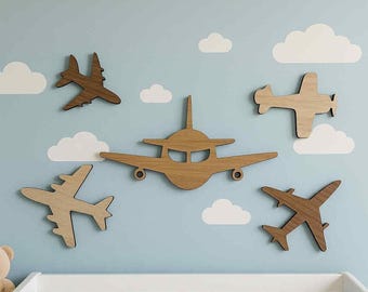 Airplane Nursery Wood Cutouts, Aviation Theme Wall Art for Boys Room