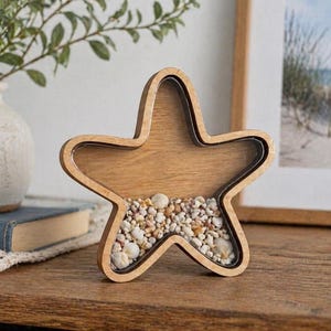 Erinnerungsbox im Küstenstil, Seestern-Design mit Walnussrahmen für Strandmuscheln Bild 7