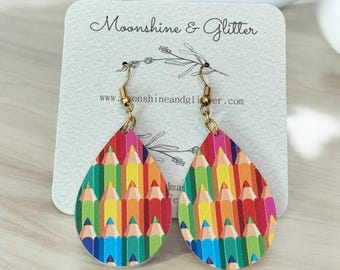 Teacher Colored Pencil Dangle Earrings: Teacher, Artist, Art Lover Gift
