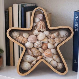 Erinnerungsbox im Küstenstil, Seestern-Design mit Walnussrahmen für Strandmuscheln Bild 3