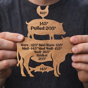Laser-Engraved Wooden Meat Temperature Guide Magnet for BBQ, Grilling & Kitchen - Rustic Farmhouse Gift