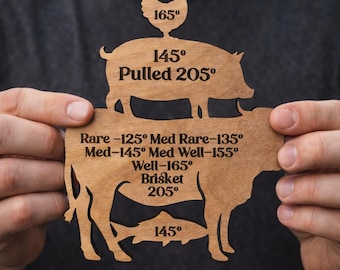 Lasergravierter Fleischtemperatur-Führer für Grillen, Grillen & Küche - Rustikales Geschenk vom Bauernhof
