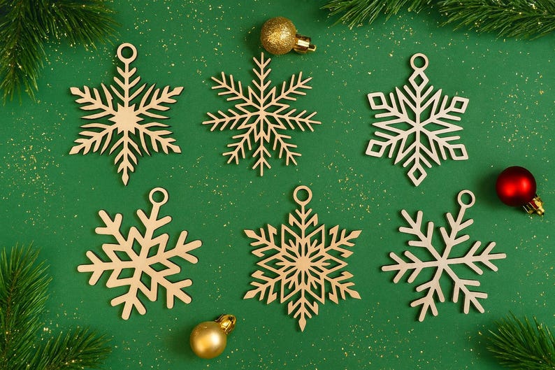 Rustic Wood Snowflake Ornament Set, DIY Christmas Decorations, Natural ...