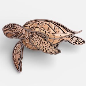 Marine Life Layered Wooden Sea Turtle Wall Art – Ocean Decor, Beach House, Handcrafted Seaside birch mah Cher wal