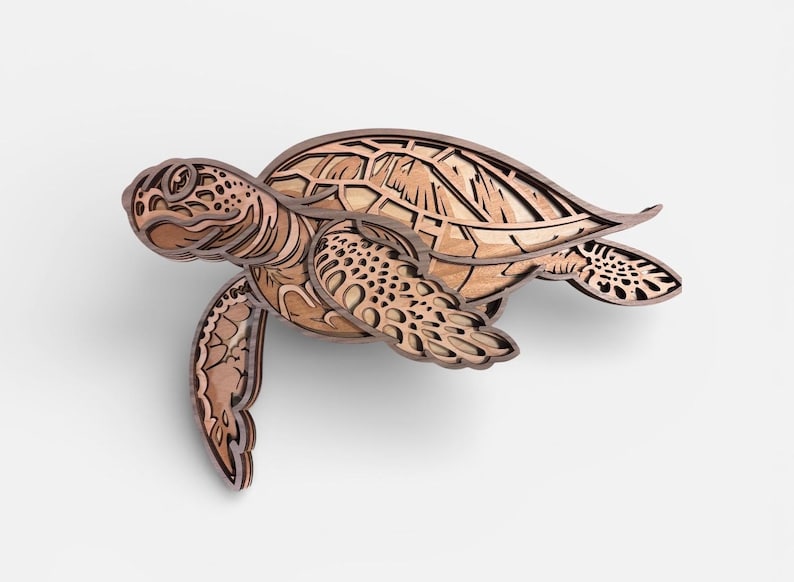 Marine Life Layered Wooden Sea Turtle Wall Art – Ocean Decor, Beach House, Handcrafted Seaside birch mah Cher wal
