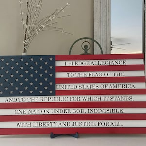 American flag Pledge of allegiance wood sign laser cut engraved America