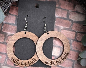 Walnut Wood Earrings, Walk by Faith, Minimalist Style