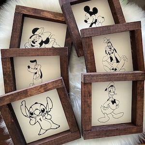 Disney mini wood sign Stitch Donald Mickey Goofy Pluto Minnie