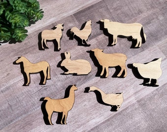 Farm Animal wood cutouts Farmhouse Cow Pig Chicken Rooster Horse Goose Lamb Sheep Donkey Llama