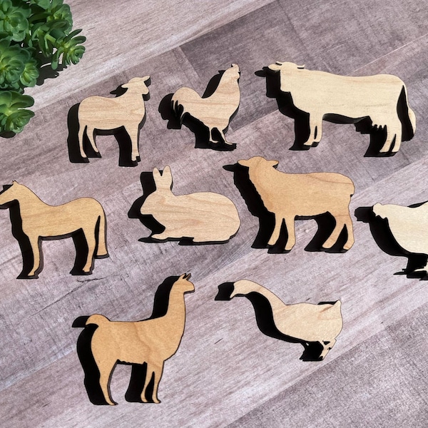 Farm Animal wood cutouts Farmhouse Cow Pig Chicken Rooster Horse Goose Lamb Sheep Donkey Llama