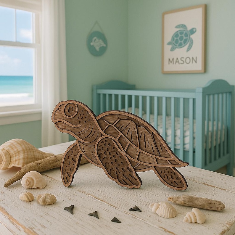 Marine Life Layered Wooden Sea Turtle Wall Art – Ocean Decor, Beach House, Handcrafted Seaside image 10