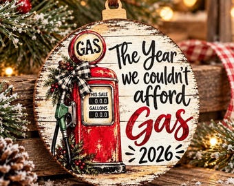 Funny Gas Ornament 2026, 3.5-Inch Round Wood Gas Pump Design