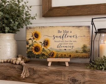 Sunflower Wood Sign with Easel, 4x8 Rustic Decor for Home