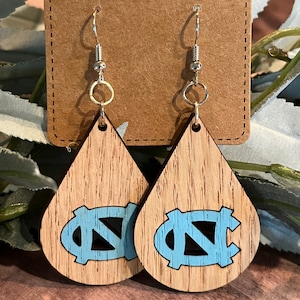 NC North Carolina Dangle earrings  wood Tarheels College gift for her