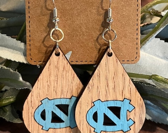 NC North Carolina Dangle earrings  wood Tarheels College gift for her