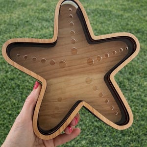 Erinnerungsbox im Küstenstil, Seestern-Design mit Walnussrahmen für Strandmuscheln Birch with holes