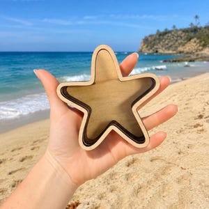 Erinnerungsbox im Küstenstil, Seestern-Design mit Walnussrahmen für Strandmuscheln Bild 8