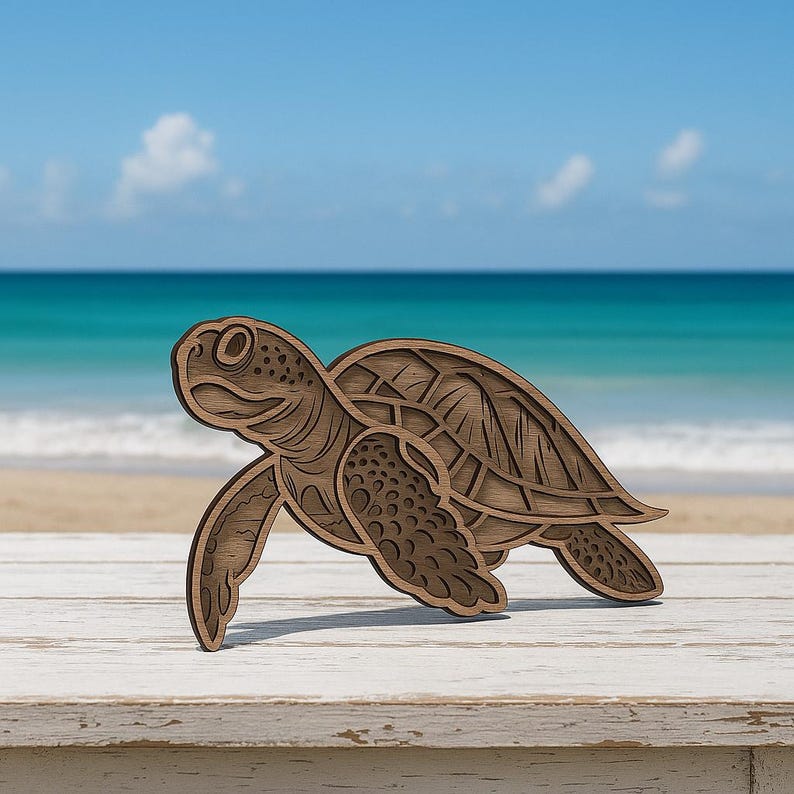 Marine Life Layered Wooden Sea Turtle Wall Art – Ocean Decor, Beach House, Handcrafted Seaside image 7