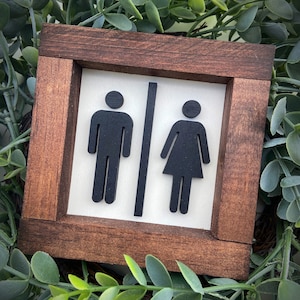 Farmhouse wood 5”x5” wood bathroom sign potty