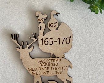 Wild Game Fridge Magnet with Engraved Temperature Chart, Hunting Kitchen Decor, Animal Silhouette Magnet