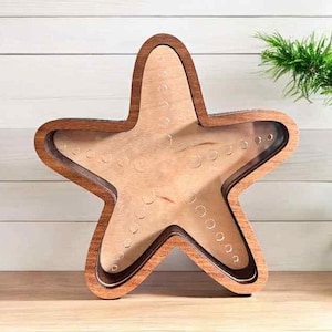 Erinnerungsbox im Küstenstil, Seestern-Design mit Walnussrahmen für Strandmuscheln Walnut without holes