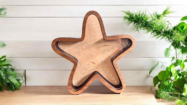 Erinnerungsbox im Küstenstil, Seestern-Design mit Walnussrahmen für Strandmuscheln Walnut without holes