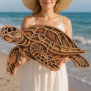 Marine Life Layered Wooden Sea Turtle Wall Art – Ocean Decor, Beach House, Handcrafted Seaside image 1