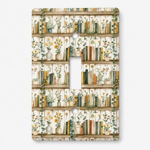 Bookshelf Light Switch Cover, Floral Plate for Book Lovers