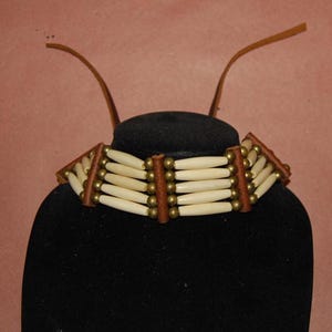 Hairpipe buffalo bone choker antiqued brass beads - lakhota tataka wanapiŋ
