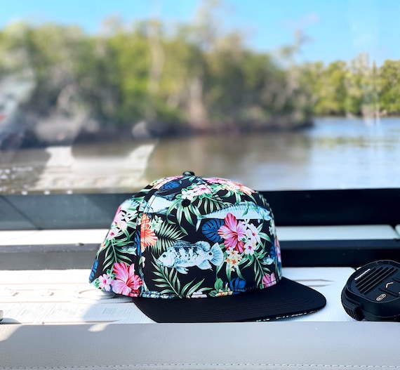 Fishing Trucker Hat Retro Fishy Floral, 90s Throwback Fishing