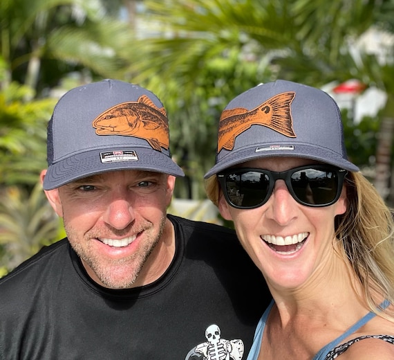 Matching Couples Redfish Fishing Hats Head and Tail Leather Patch