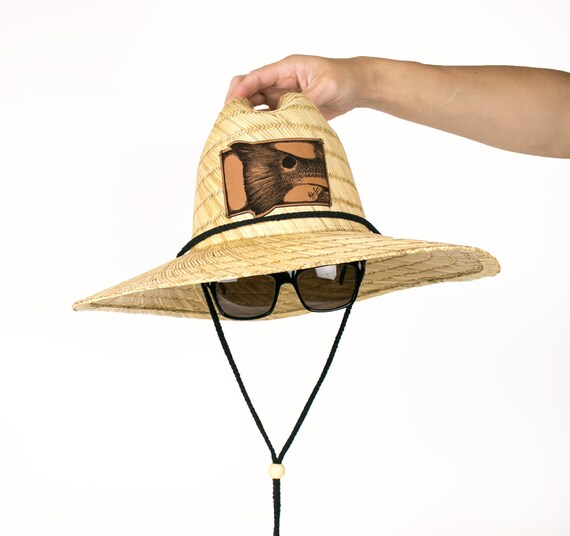 Lifeguard Straw Hat Redfish Leather Patch Hat, Beach Sun Hat