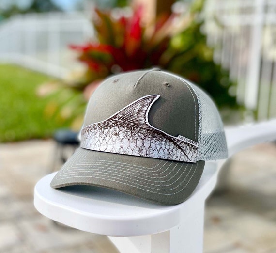 Tarpon Roll Fishing Trucker Hat SILVER Genuine Leather Patch, Fishing  Husband Fathers Day Gift for Men, Mokie Richardson 112 Snap Back Hat 